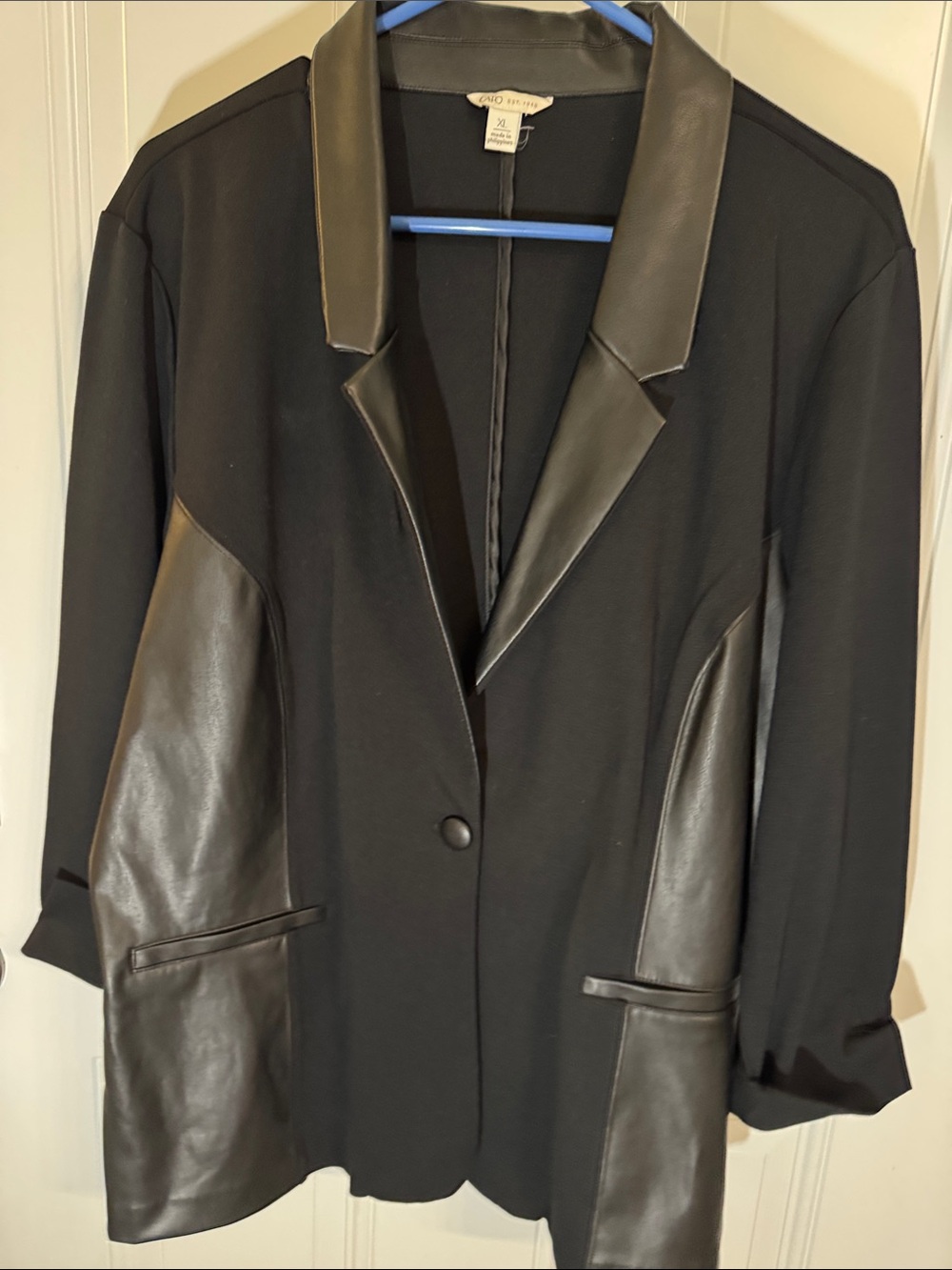 Cato Black Faux-Leather Trim Blazer Jacket